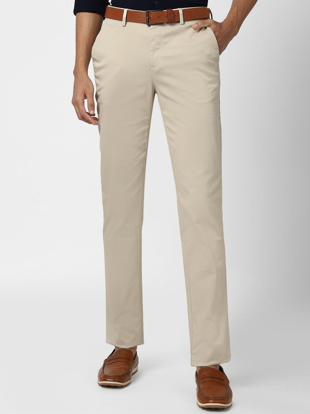 peter england casuals men beige slim fit chinos trousers