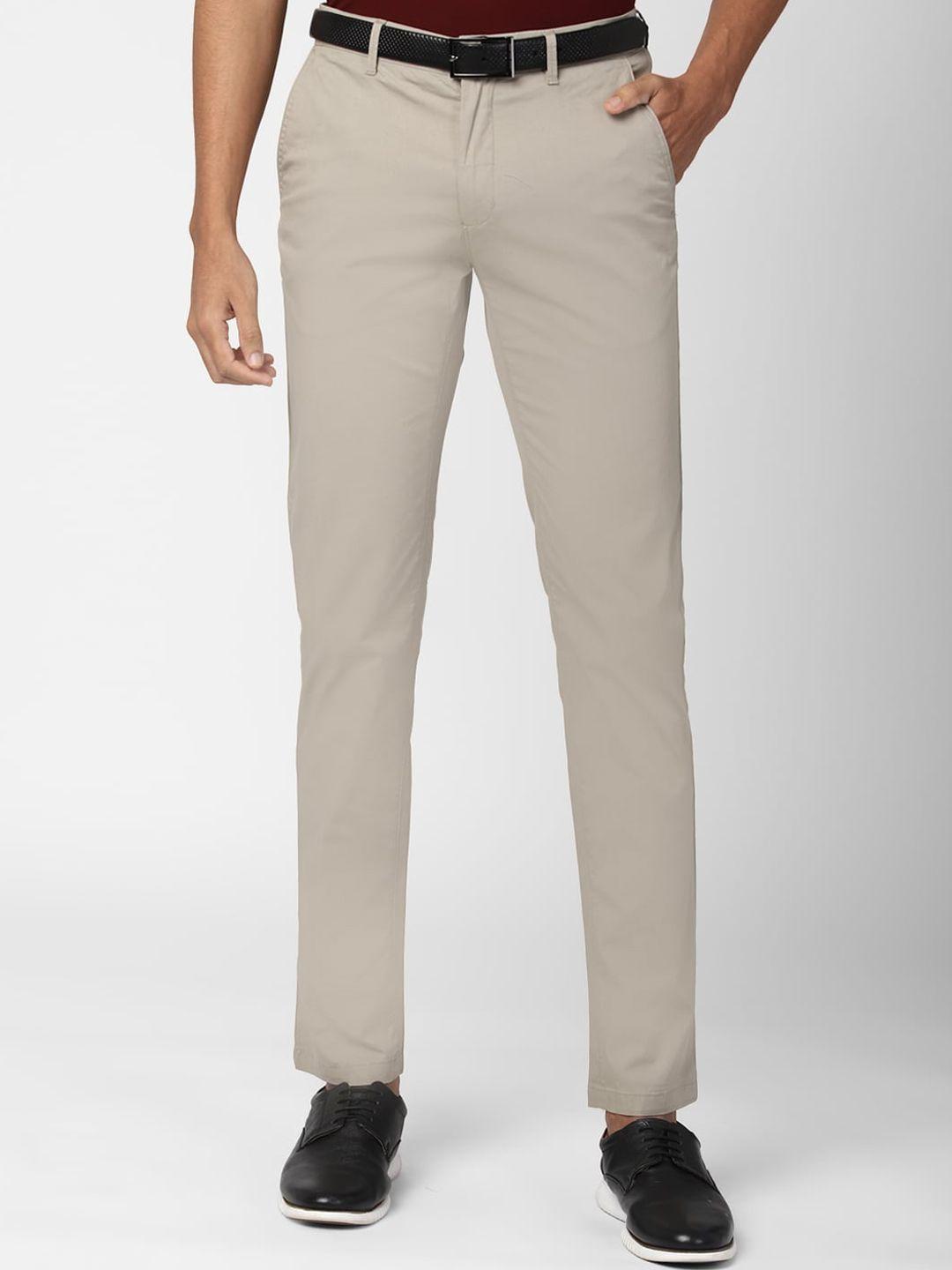 peter england casuals men beige slim fit trousers