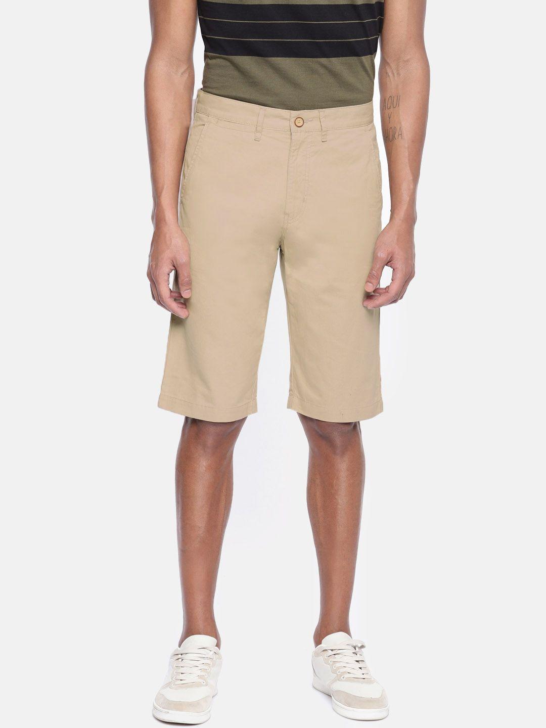 peter england casuals men beige solid slim fit chino shorts