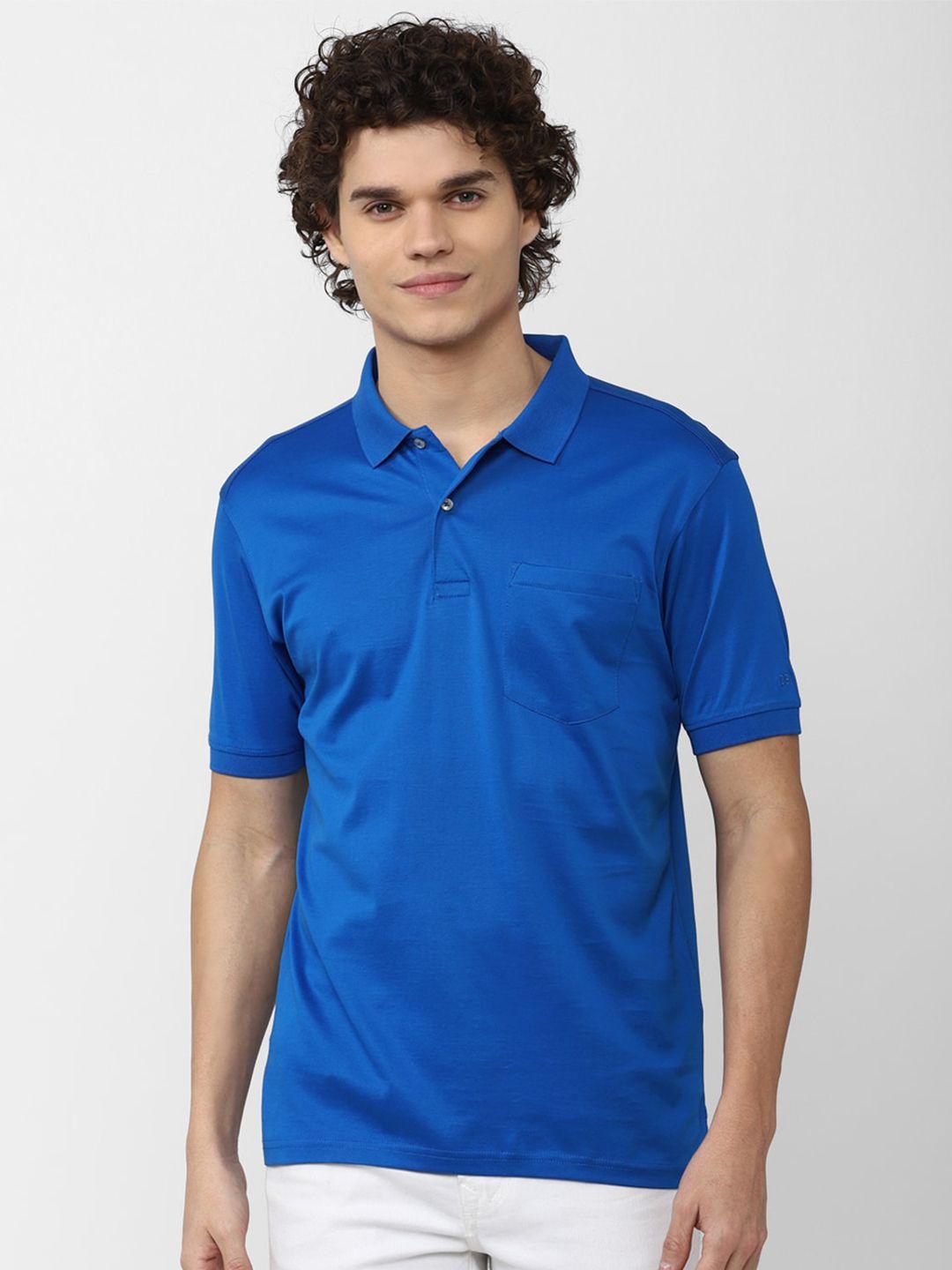 peter england casuals men blue cotton polo collar t-shirt