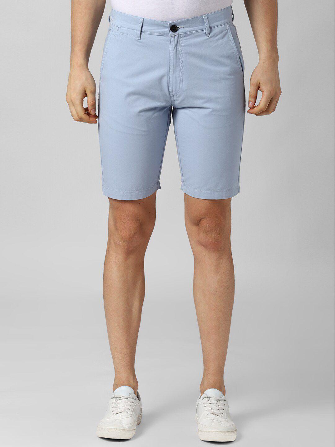 peter england casuals men blue cotton solid regular fit chino shorts