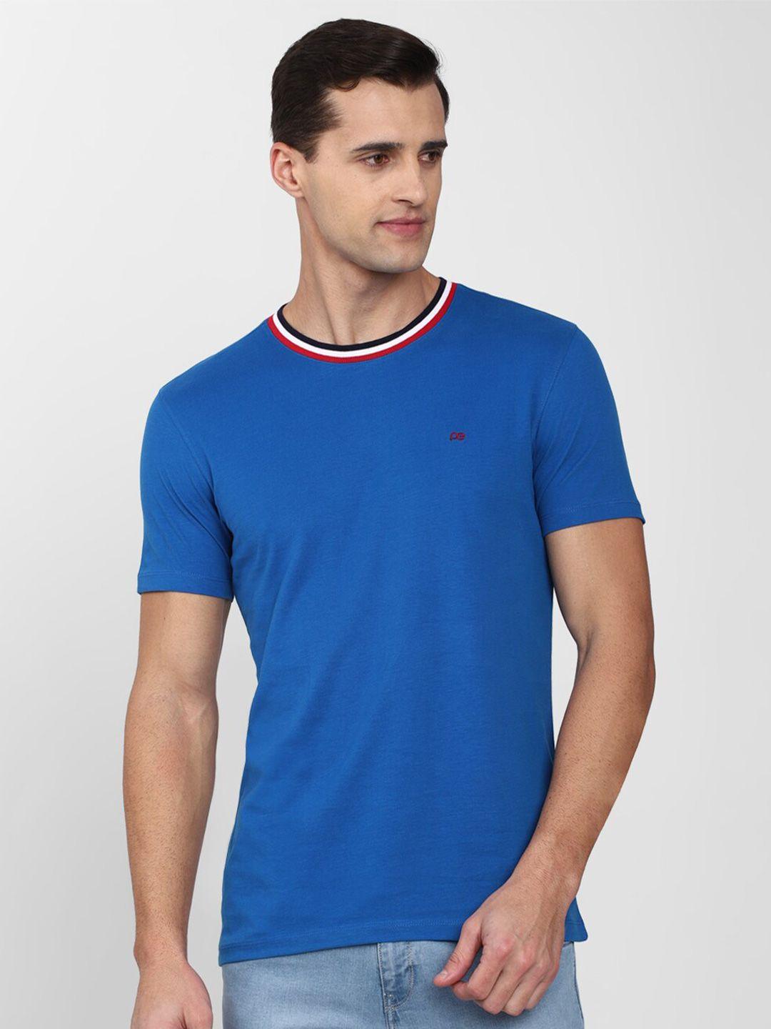 peter england casuals men blue slim fit cotton t-shirt