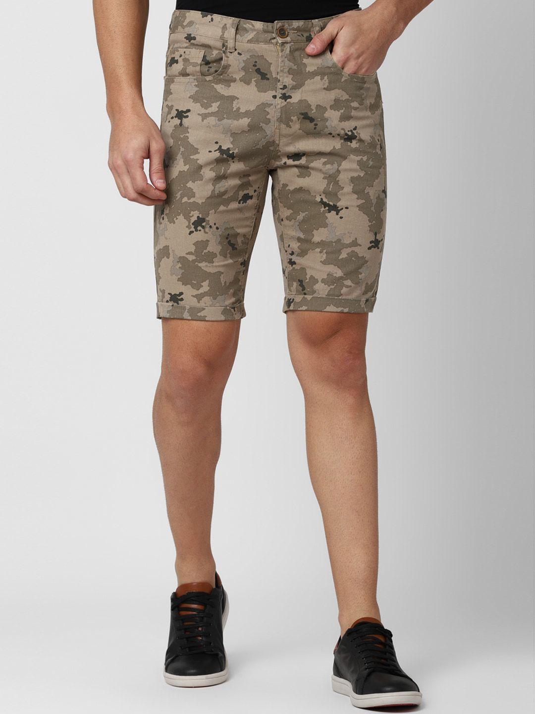 peter england casuals men brown camouflage printed pure cotton shorts