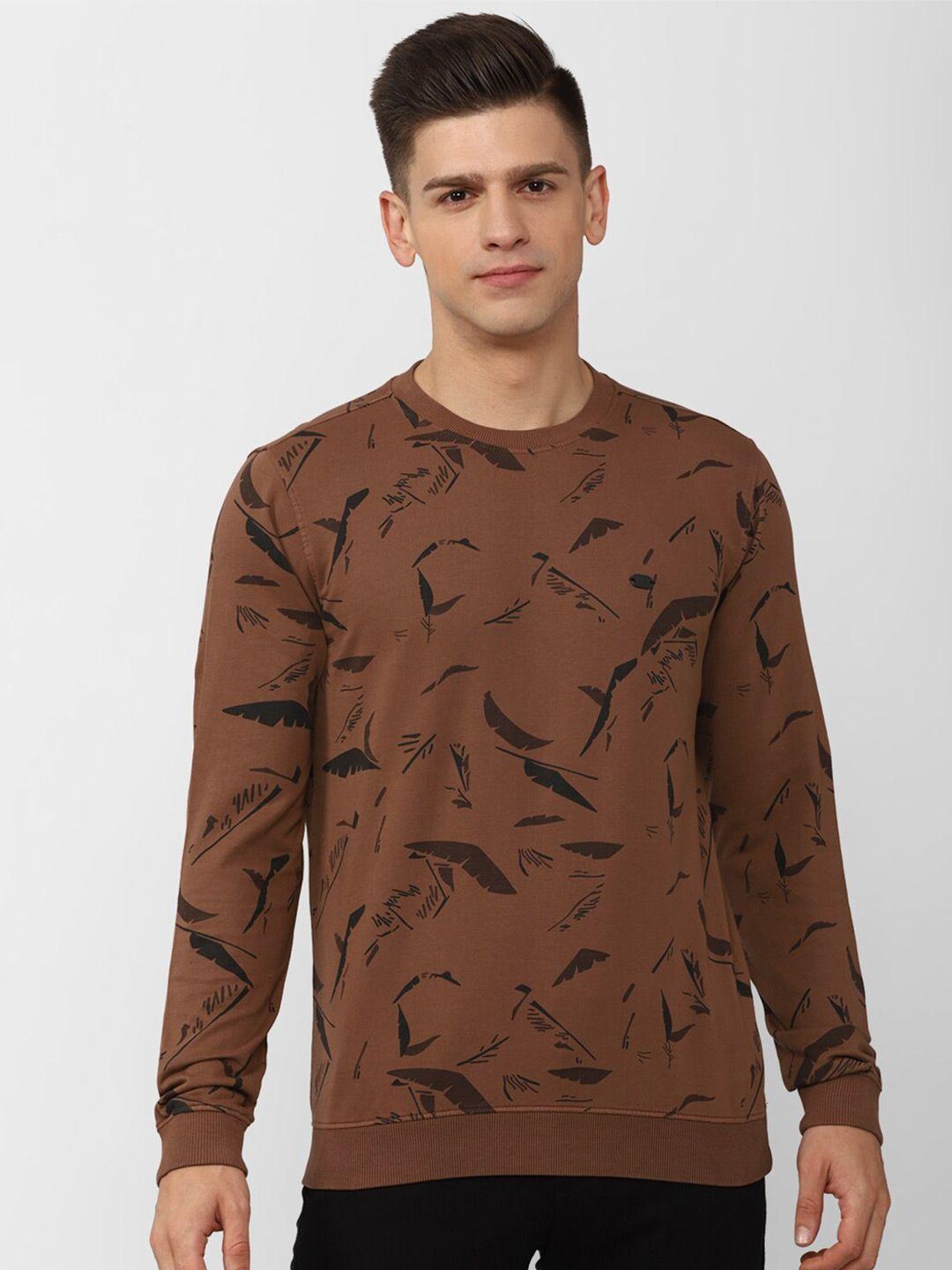 peter england casuals men brown printed pure cotton sweatshirt