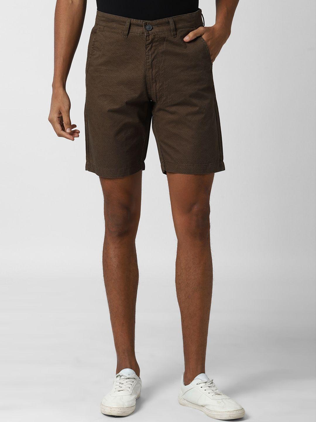 peter england casuals men brown pure cotton shorts