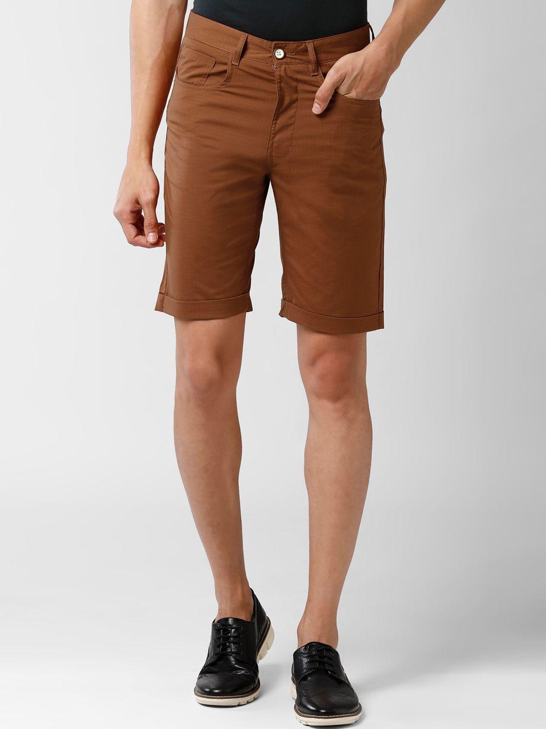 peter england casuals men brown solid regular fit shorts