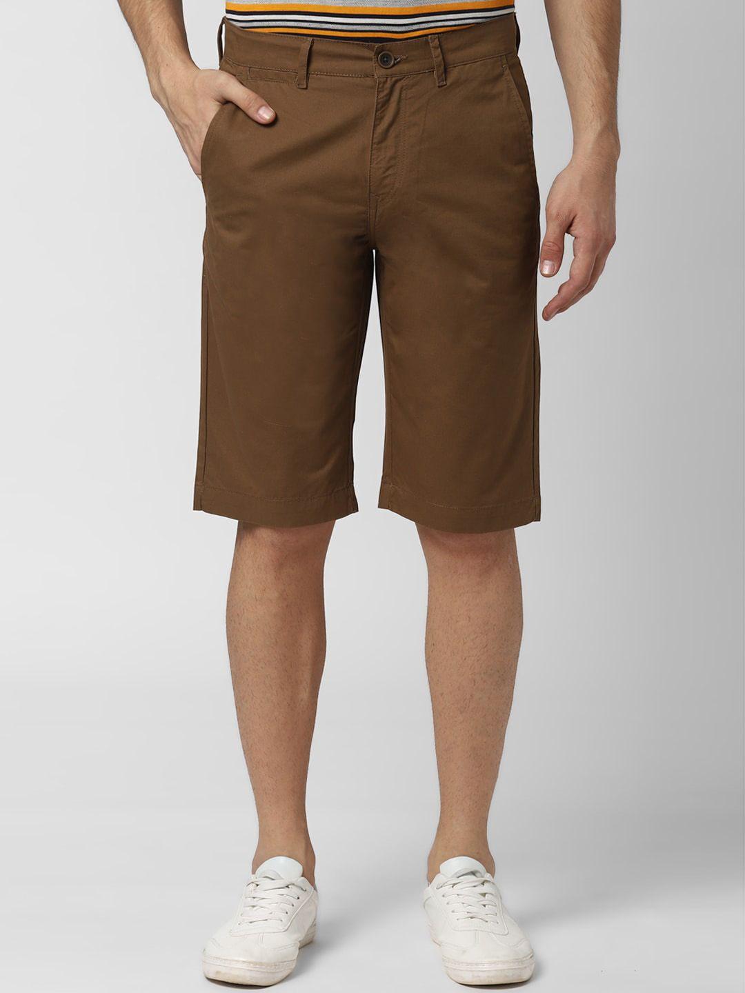 peter england casuals men brown solid regular shorts