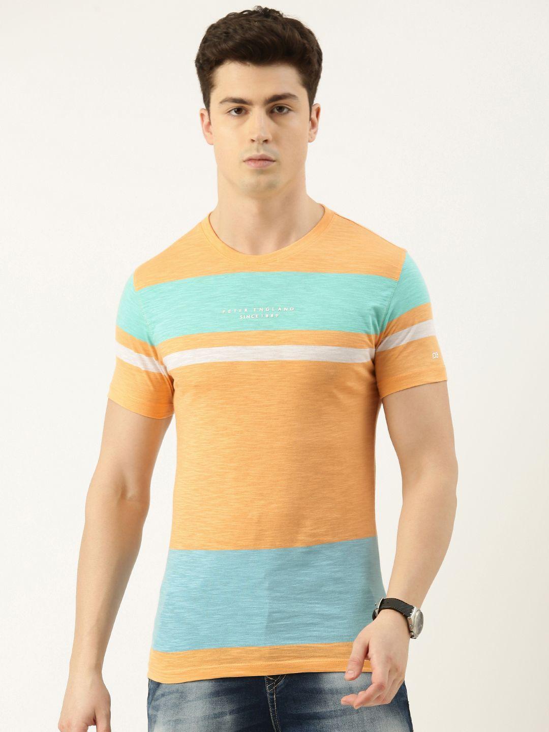 peter england casuals men colourblocked slim fit t-shirt