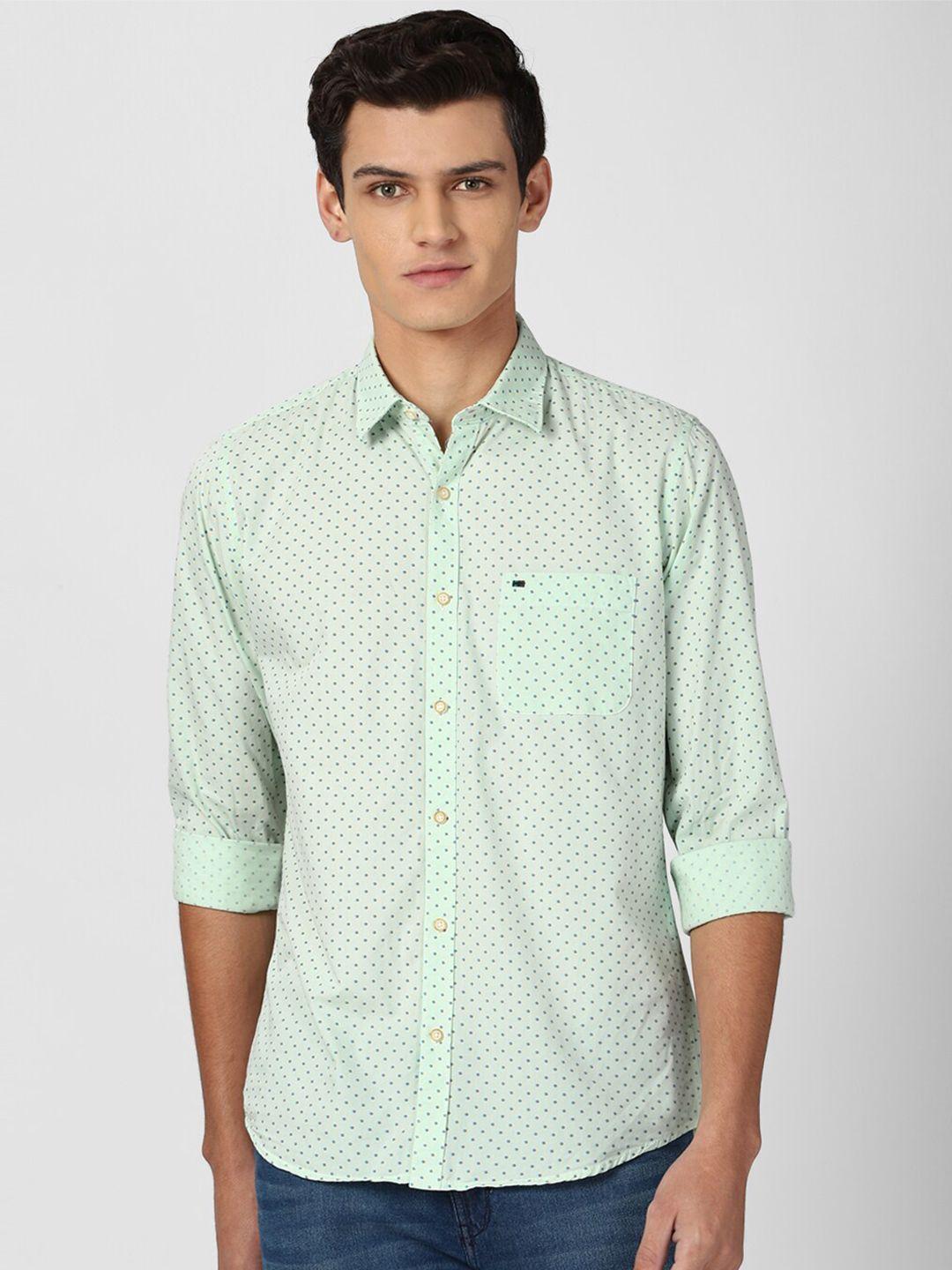 peter england casuals men green slim fit printed cotton casual shirt