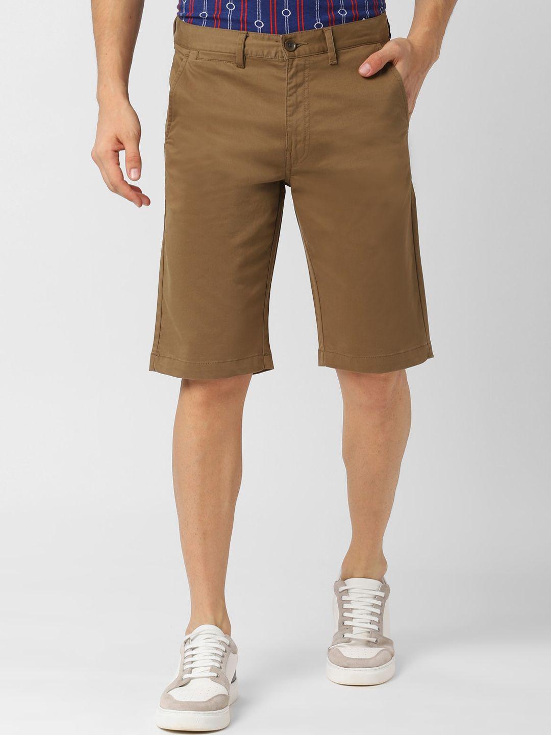 peter england casuals men khaki solid regular fit regular shorts