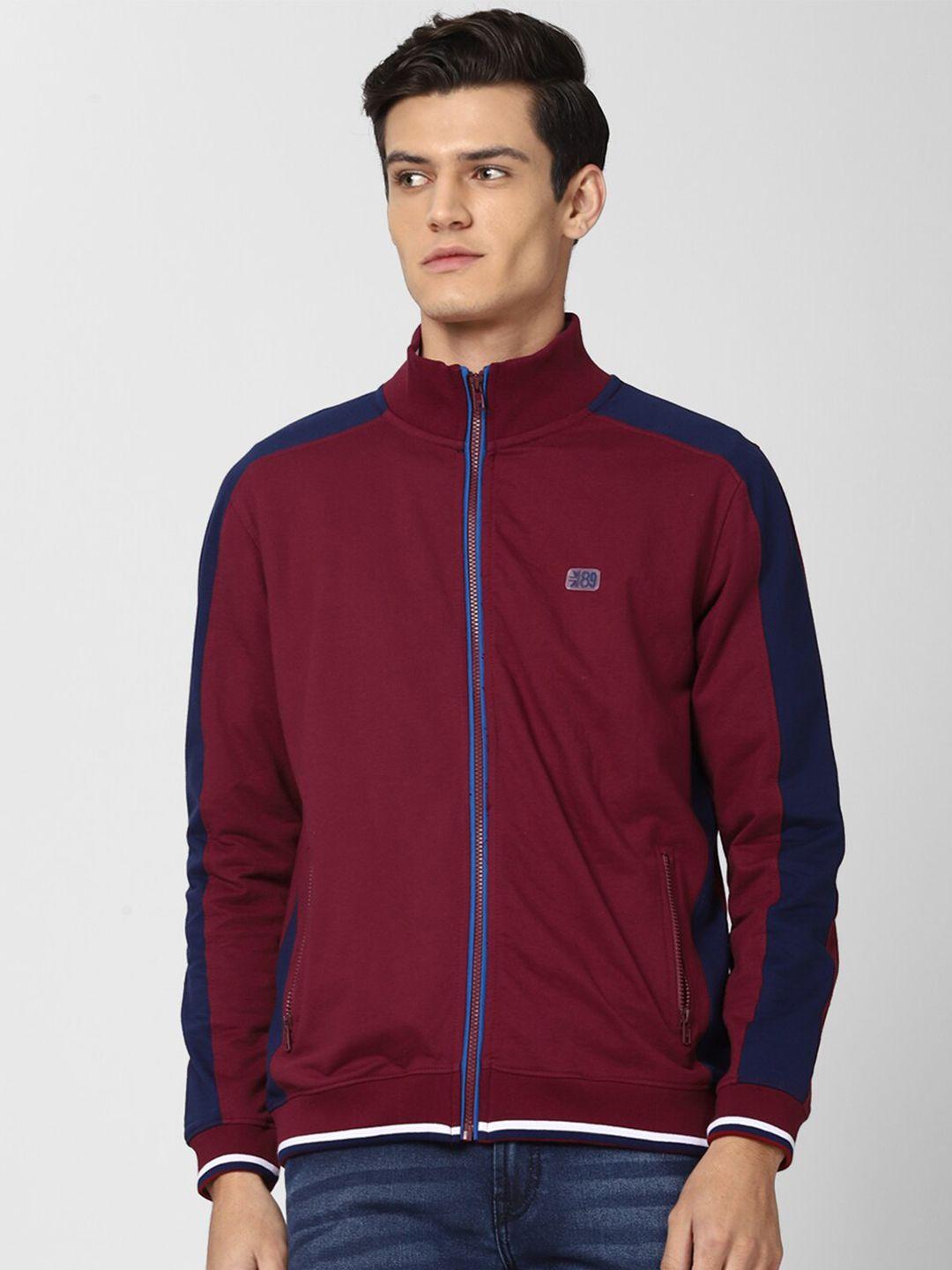 peter england casuals men maroon colorblocked sweatshirt