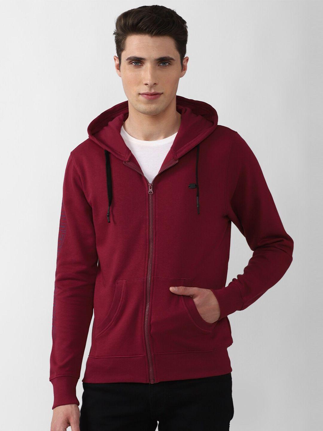 peter england casuals men maroon hooded cotton sweatshirt
