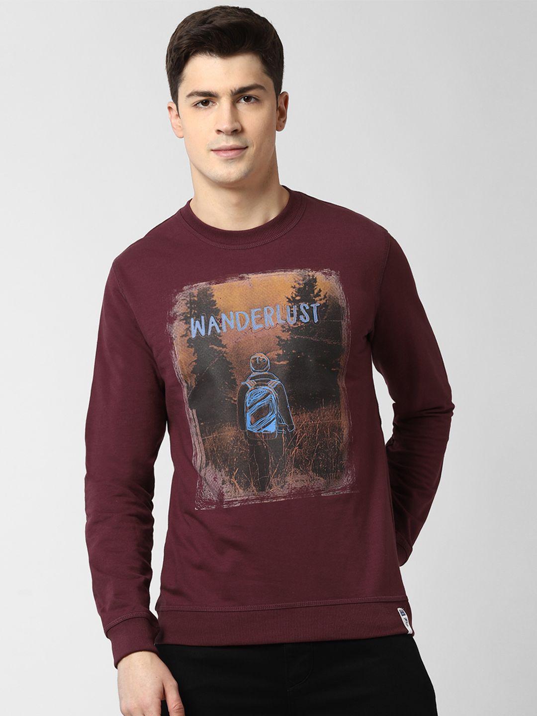 peter england casuals men maroon printed sweatshirt