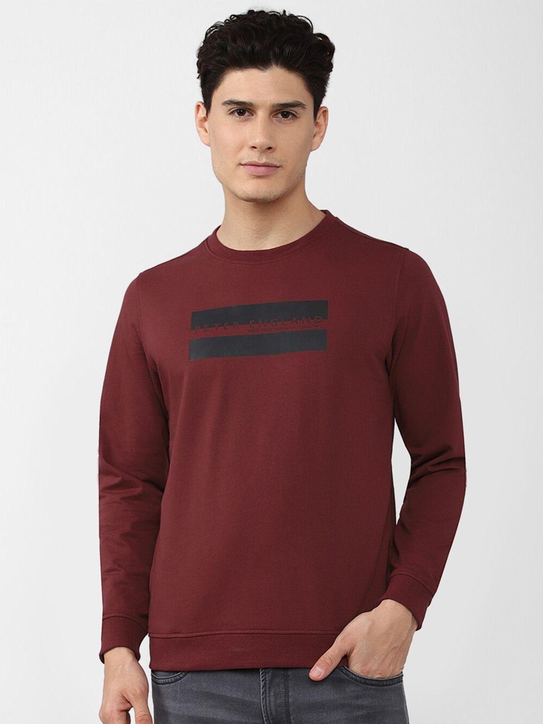 peter england casuals men maroon printed sweatshirt