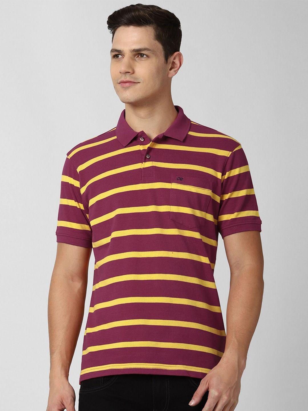 peter england casuals men maroon striped polo collar t-shirt