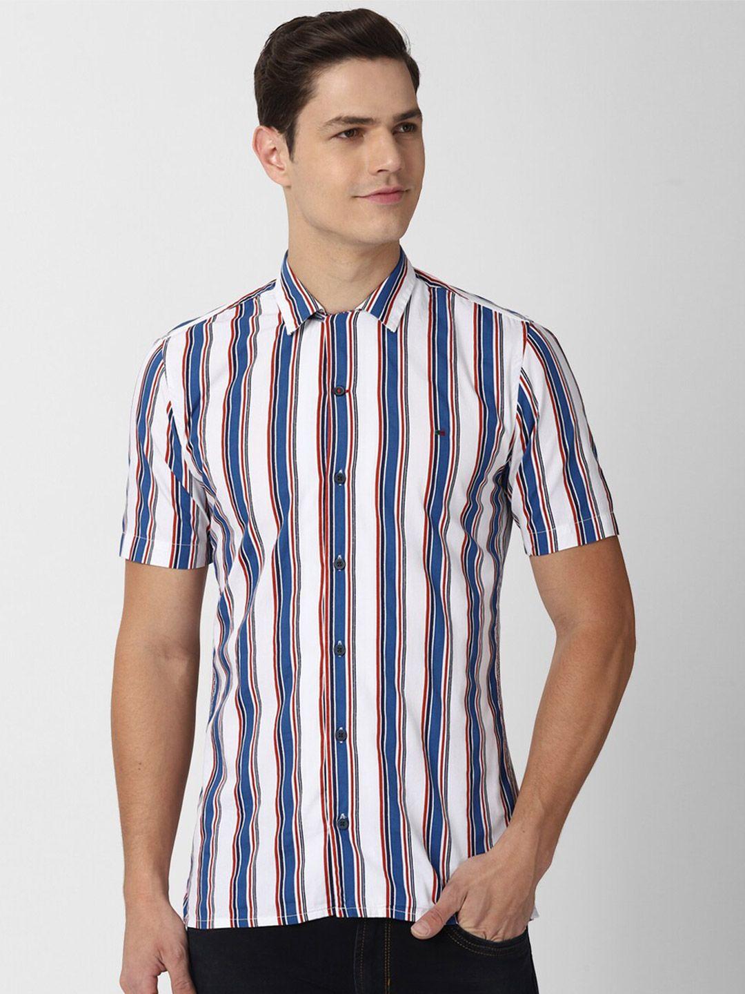 peter england casuals men multicoloured slim fit striped casual shirt