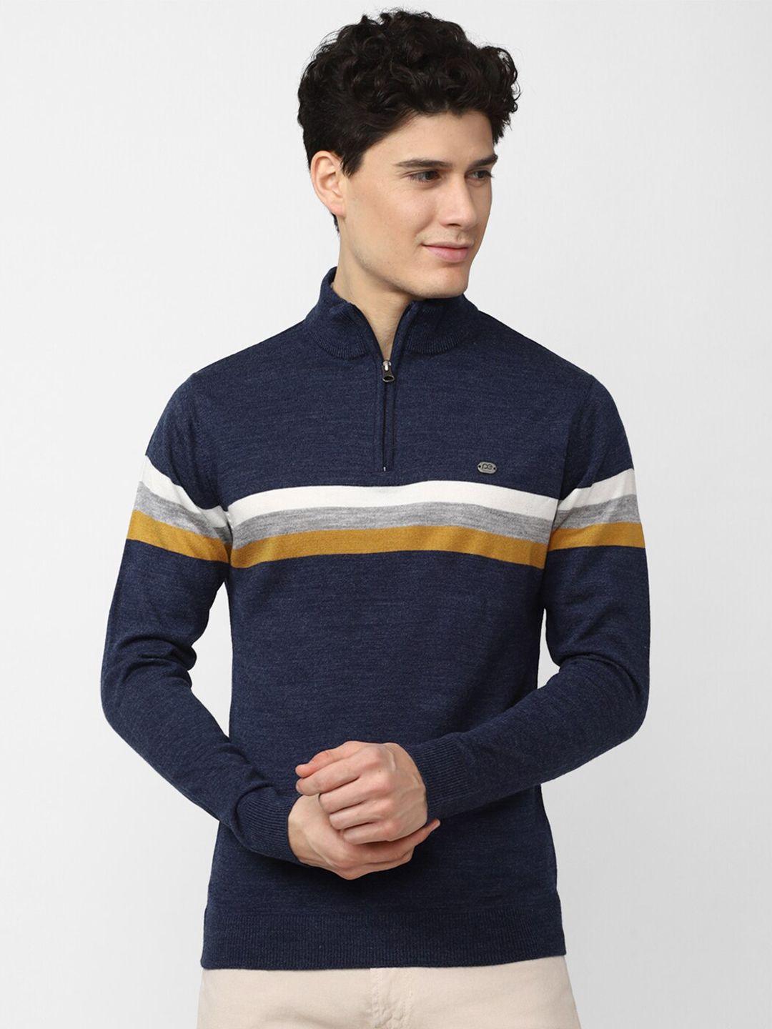 peter england casuals men navy blue & white striped pullover