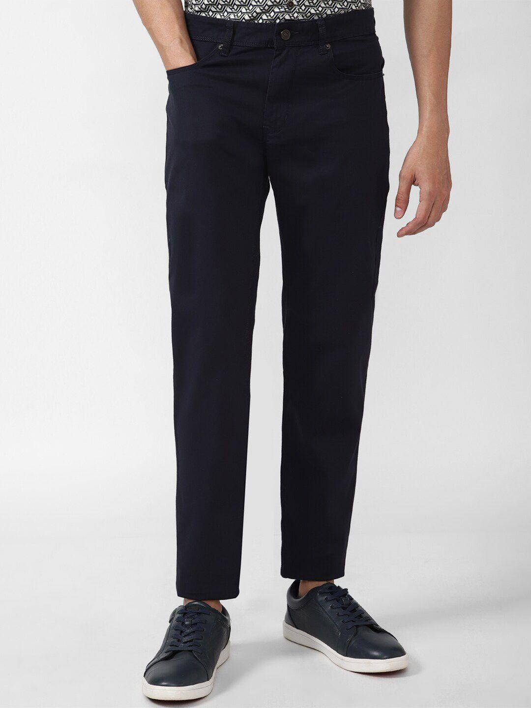 peter england casuals men navy blue slim fit trouser