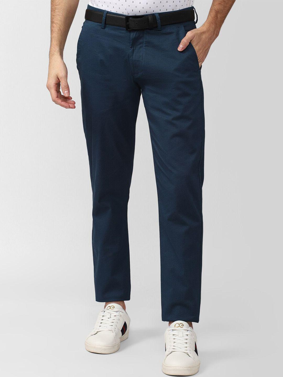 peter england casuals men navy blue slim fit trousers