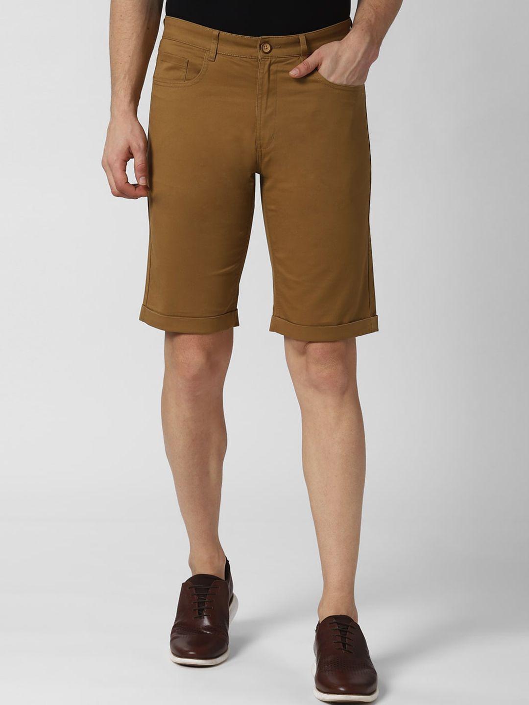 peter england casuals men olive brown solid regular fit shorts