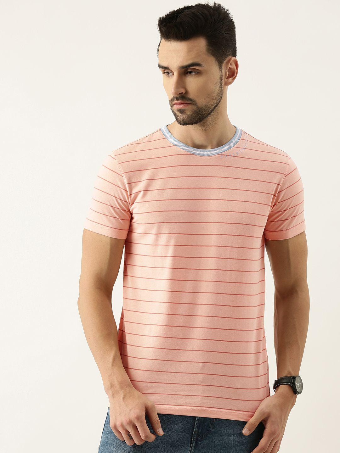 peter england casuals men pink striped t-shirt