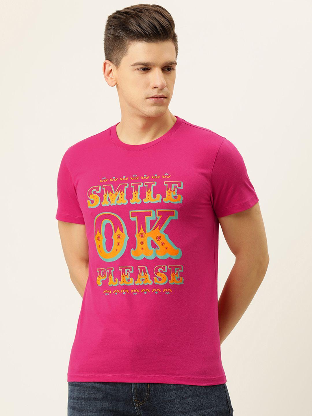 peter england casuals men pink typography t-shirt
