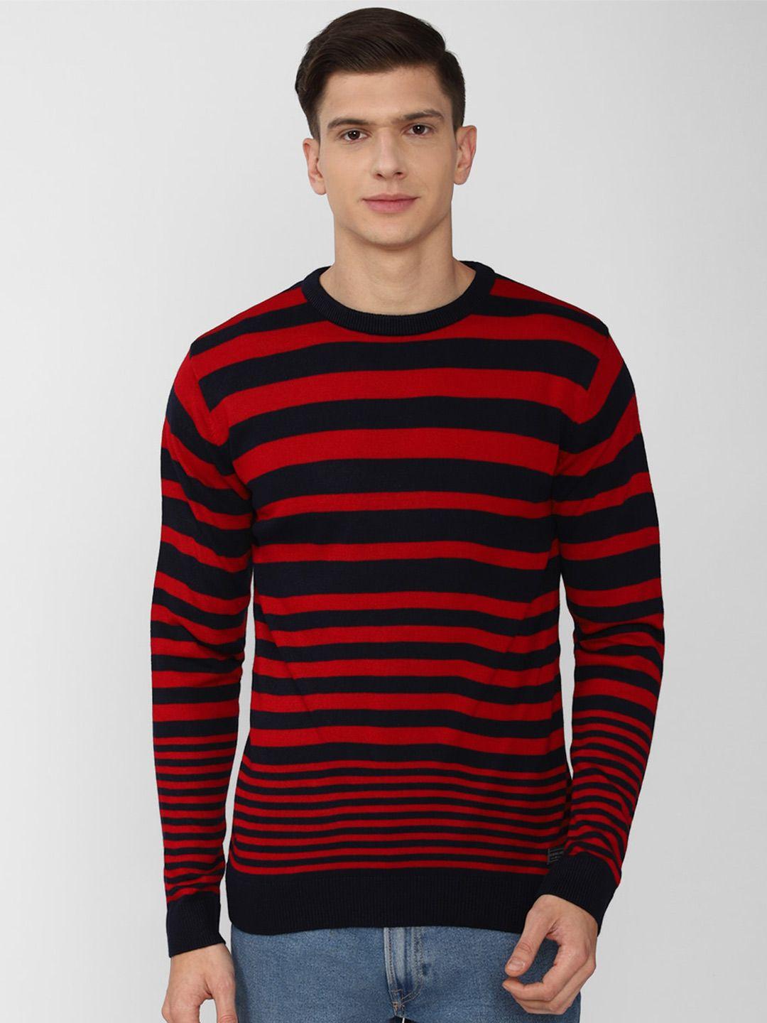 peter england casuals men red & black striped pullover sweater