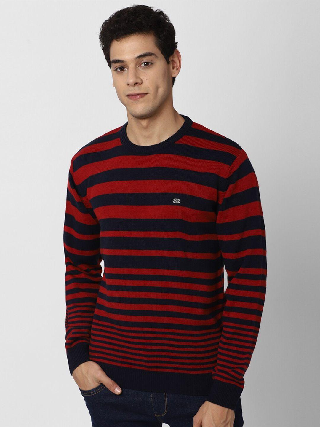 peter england casuals men red & black striped sweater