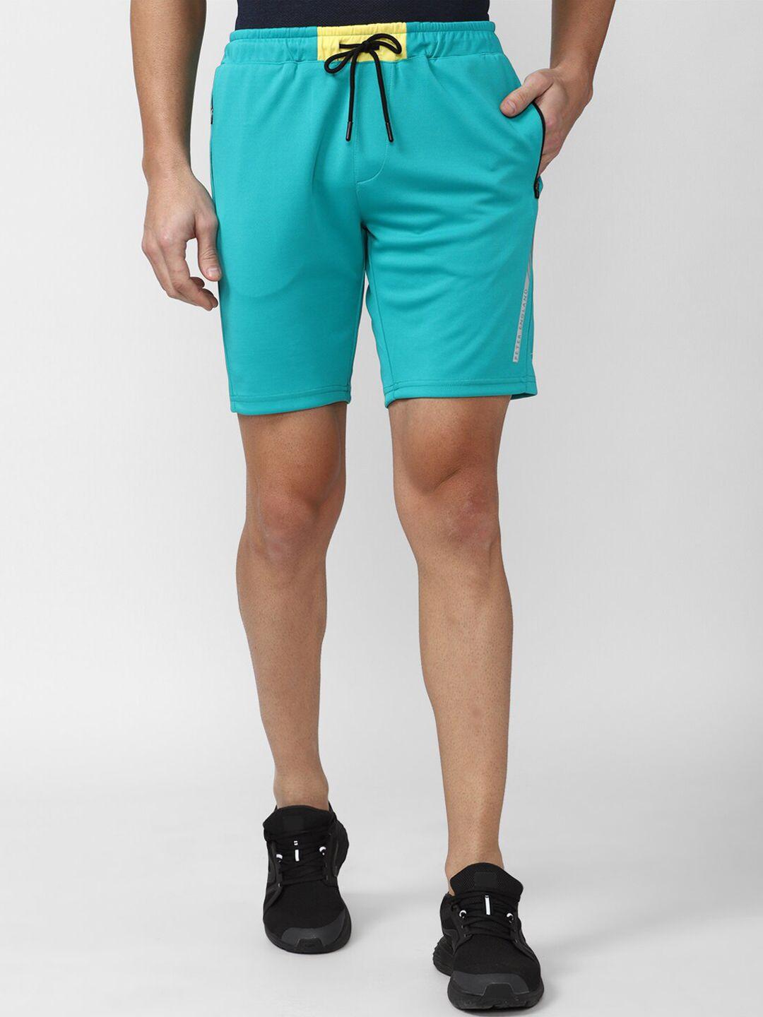 peter england casuals men sea green solid slim fit sport shorts