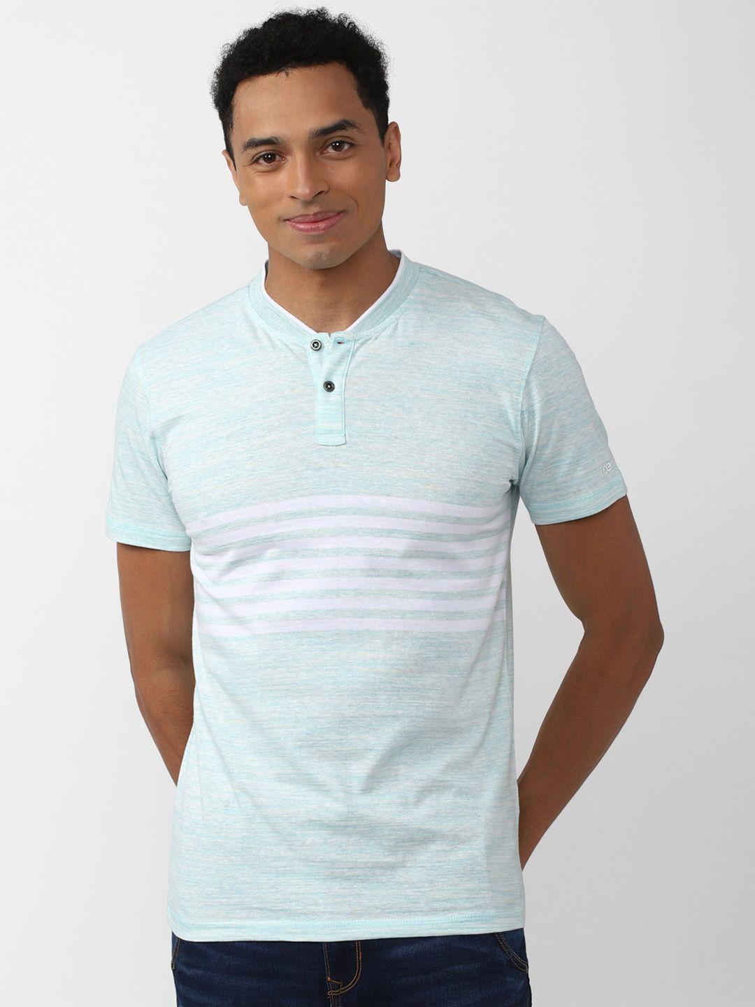 peter england casuals men striped henley neck slim fit cotton t-shirt