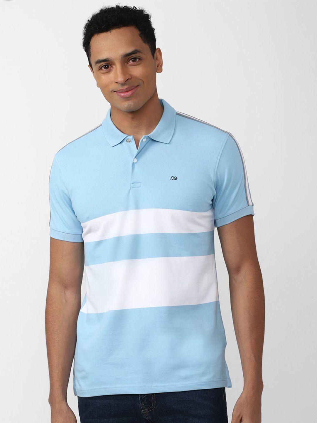 peter england casuals men striped polo collar slim fit cotton t-shirt