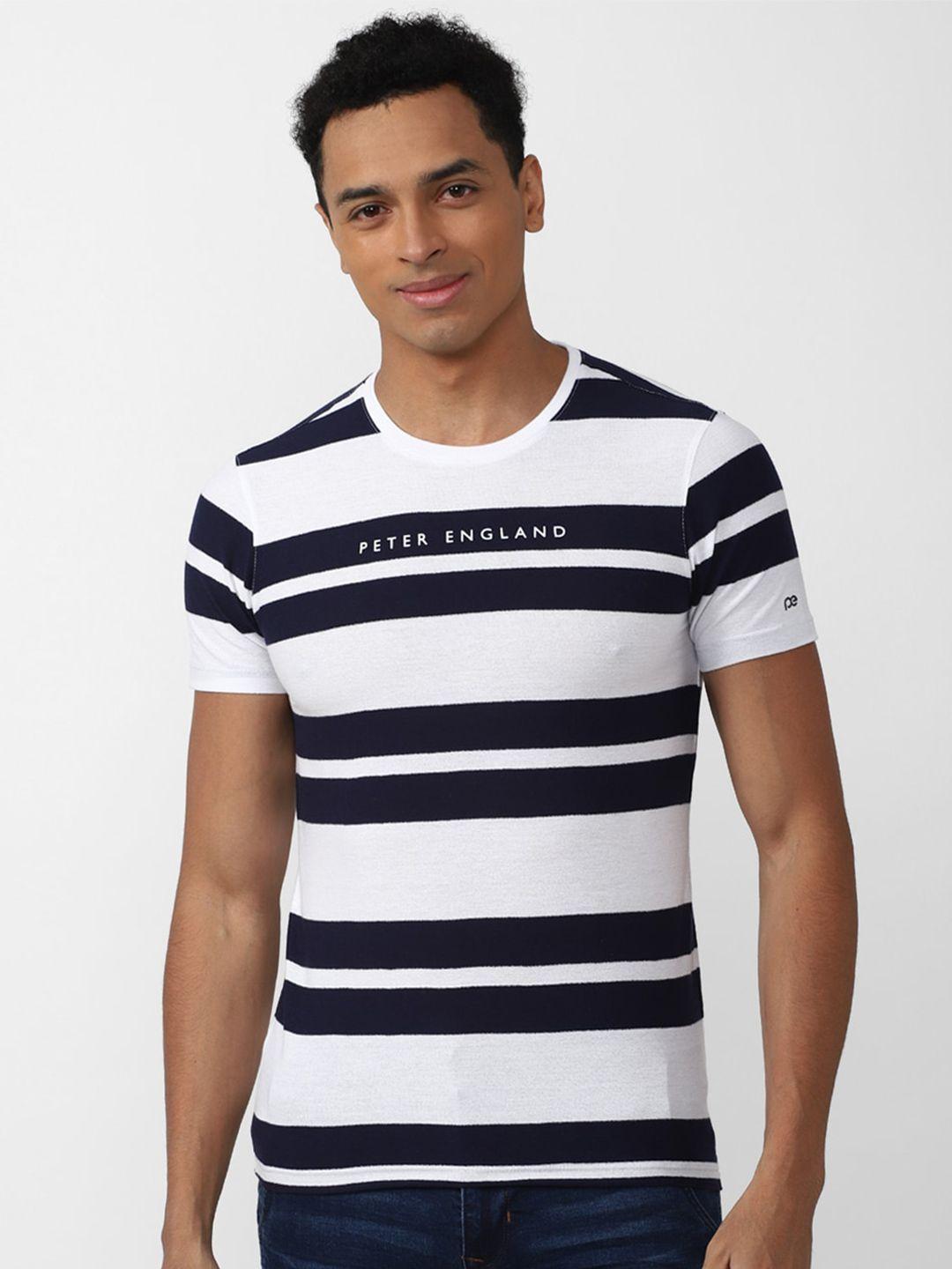 peter england casuals men striped slim fit cotton t-shirt