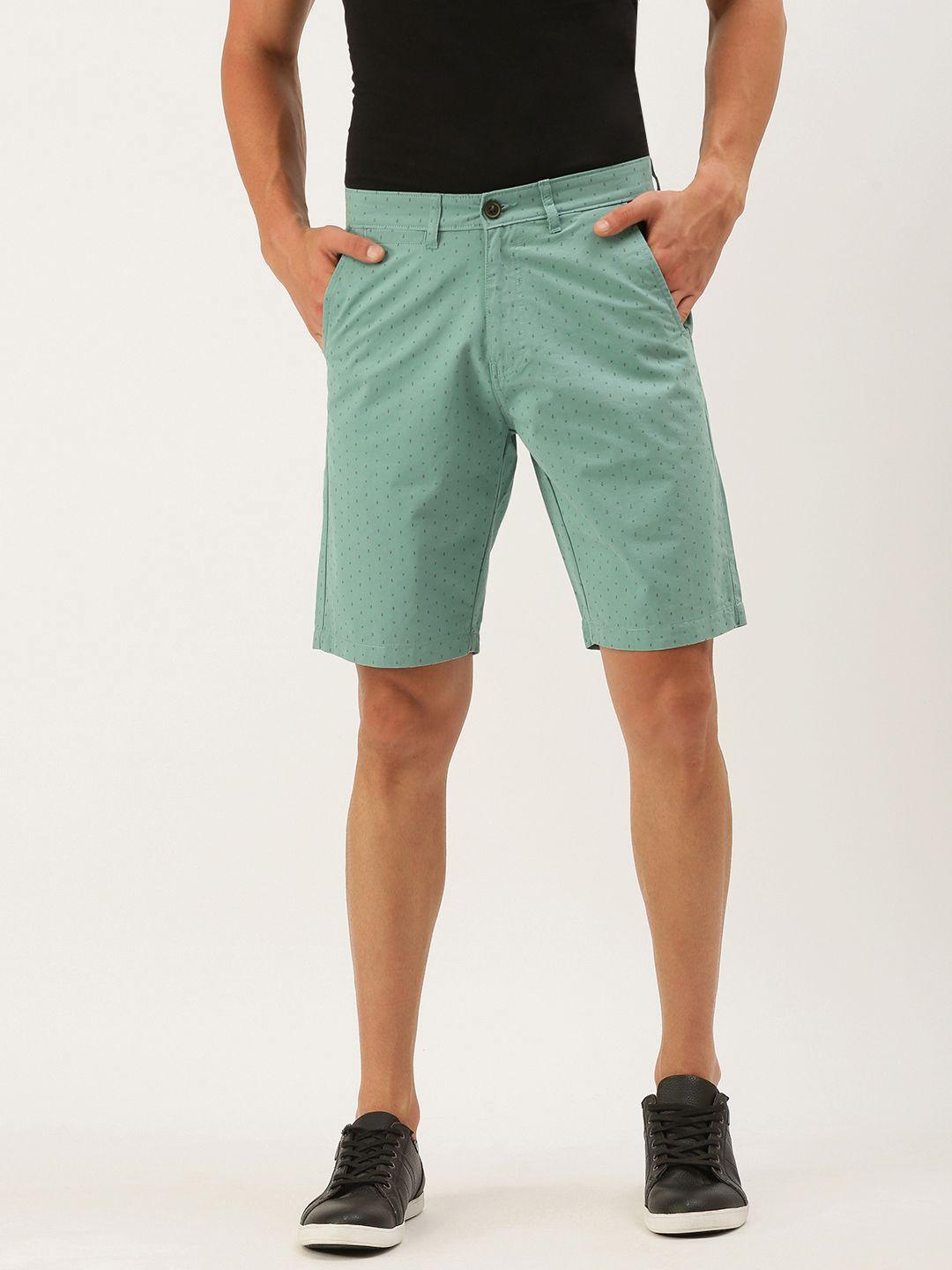 peter england casuals men teal green printed slim fit regular shorts