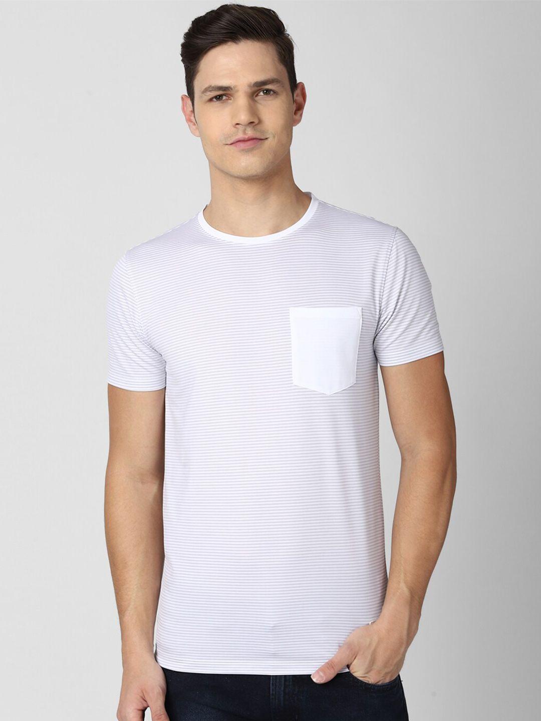 peter england casuals men white slim fit t-shirt