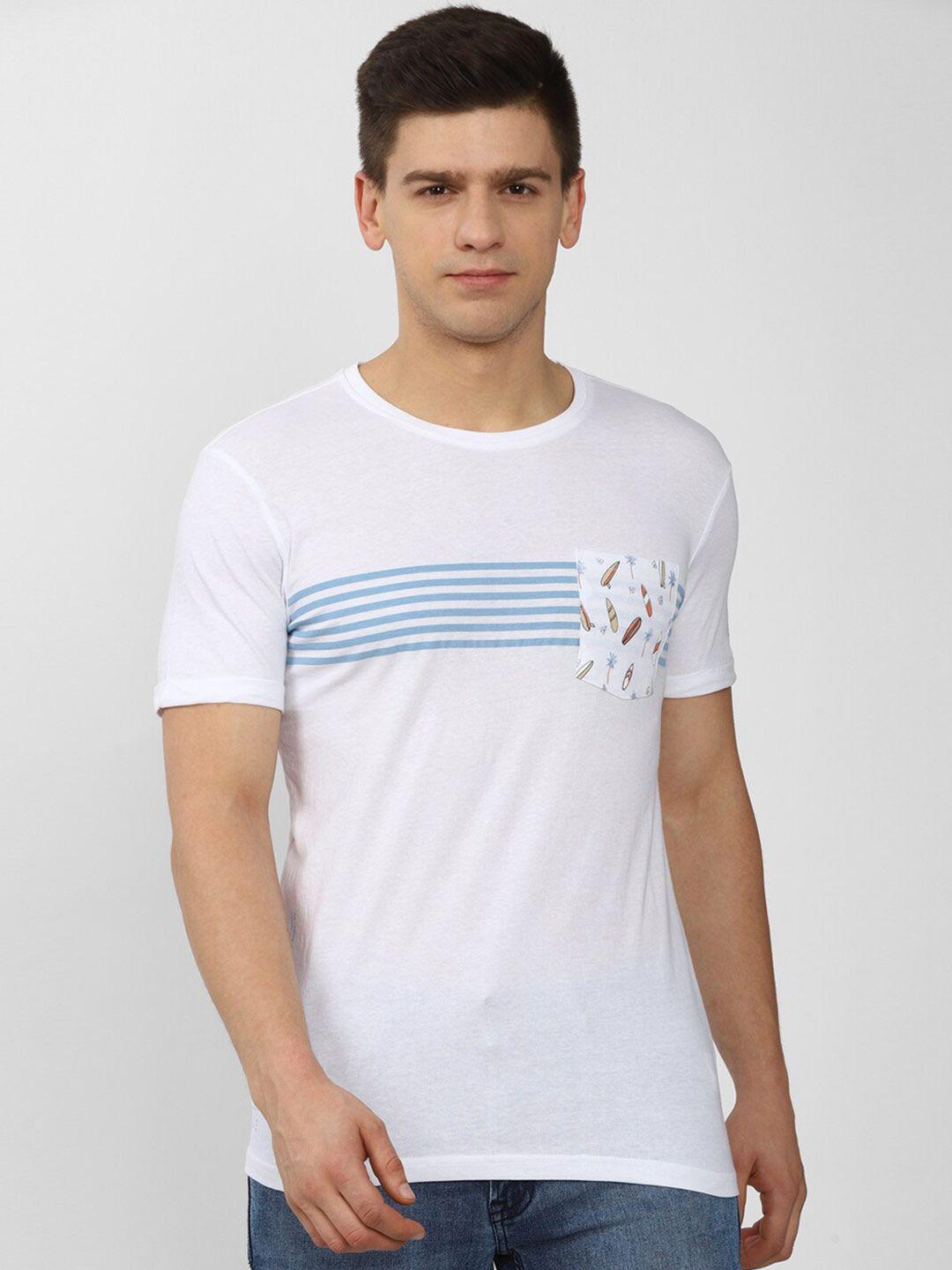 peter england casuals men white striped slim fit t-shirt