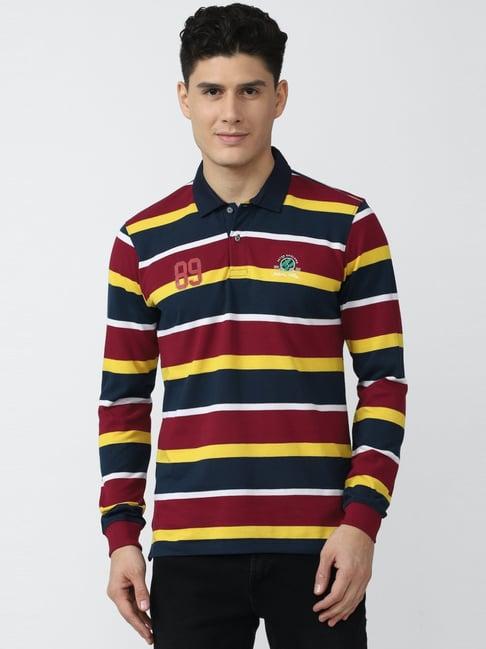 peter england casuals multi regular fit striped polo t-shirt