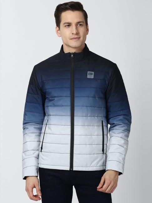 peter england casuals navy blue & white regular fit ombre jacket