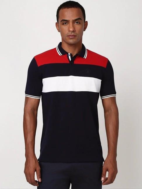 peter england casuals navy cotton regular fit printed polo t-shirt