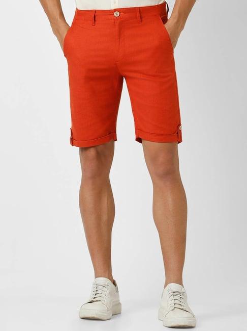 peter england casuals orange regular fit shorts