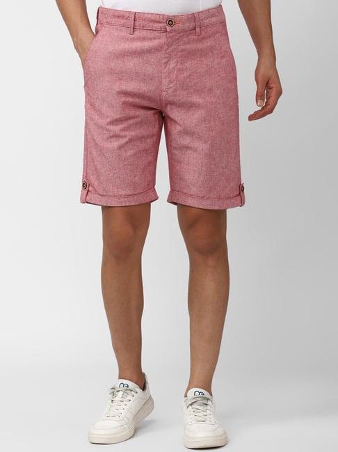 peter england casuals pink cotton regular fit self pattern shorts