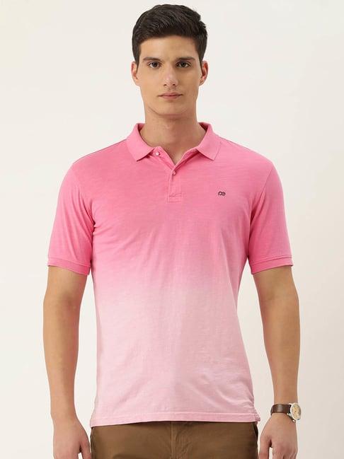 peter england casuals pink cotton regular fit texture polo t-shirt