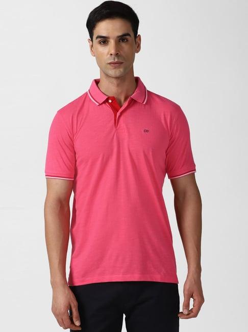 peter england casuals pink cotton slim fit texture polo t-shirt