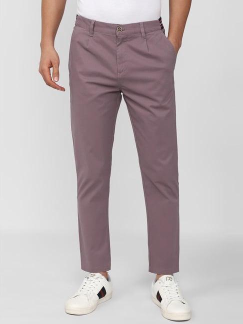 peter england casuals purple cotton regular fit trousers