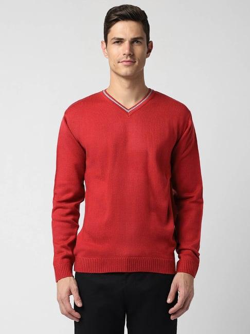 peter england casuals red regular fit sweater