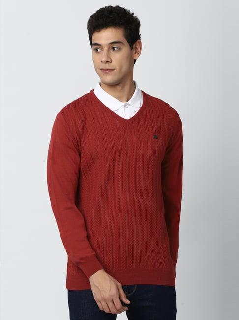 peter england casuals red regular fit texture sweater
