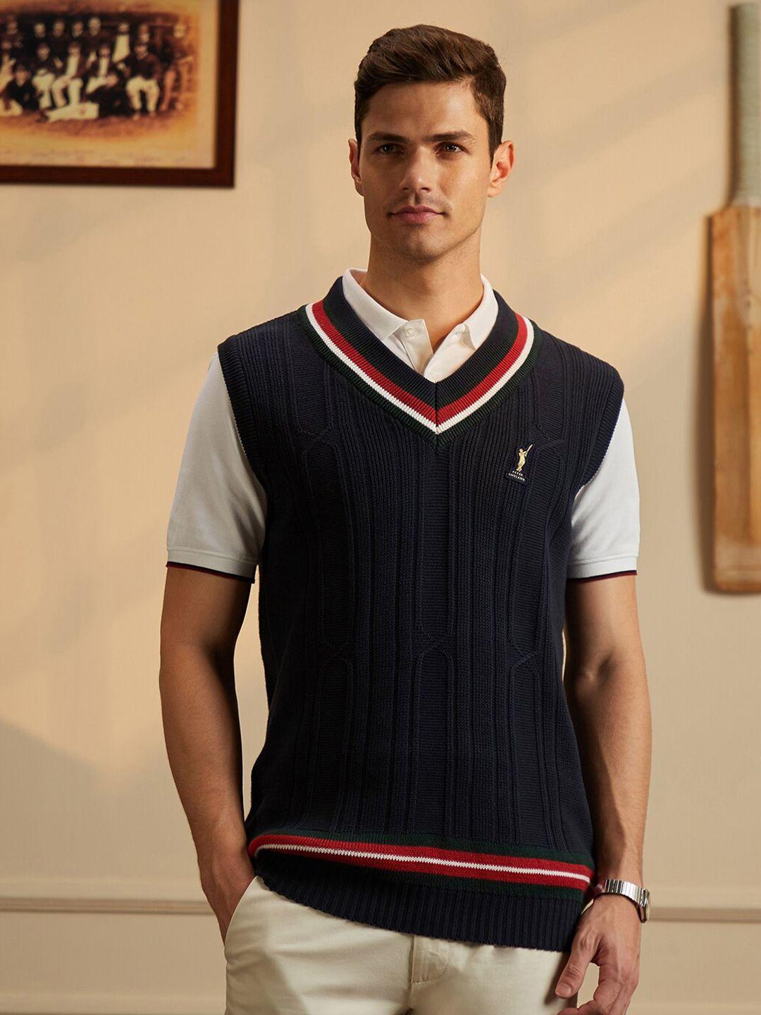 peter england casuals ribbed cricket inspired pure cotton sweater vest