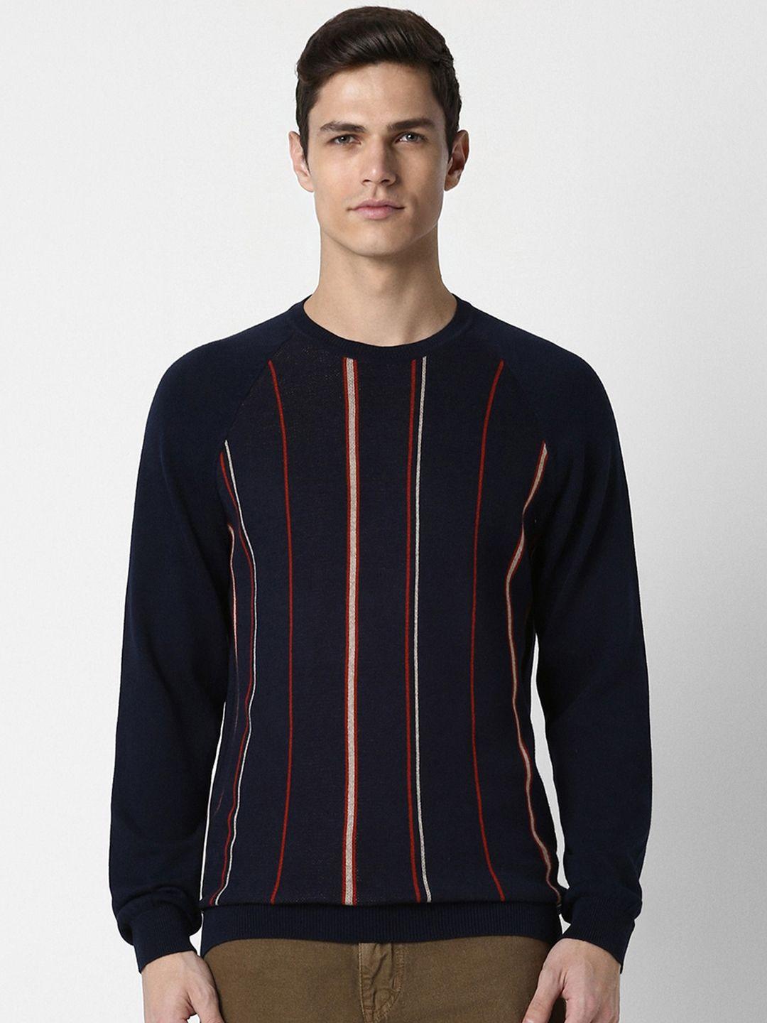 peter england casuals striped crew neck pure acrylic pullover
