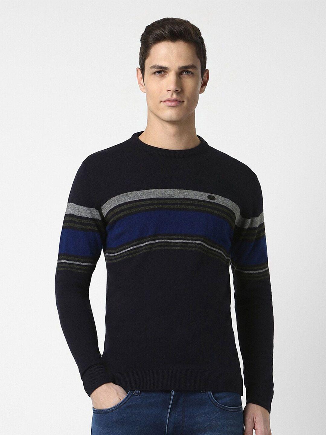 peter england casuals striped crew neck pure acrylic pullover