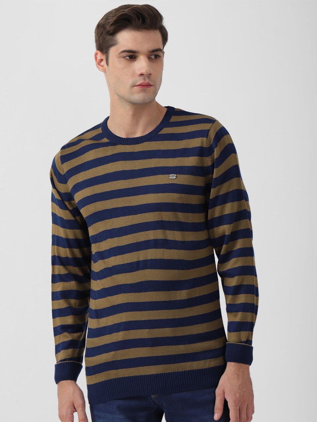 peter england casuals striped round neck long sleeve pure cotton pullover sweaters