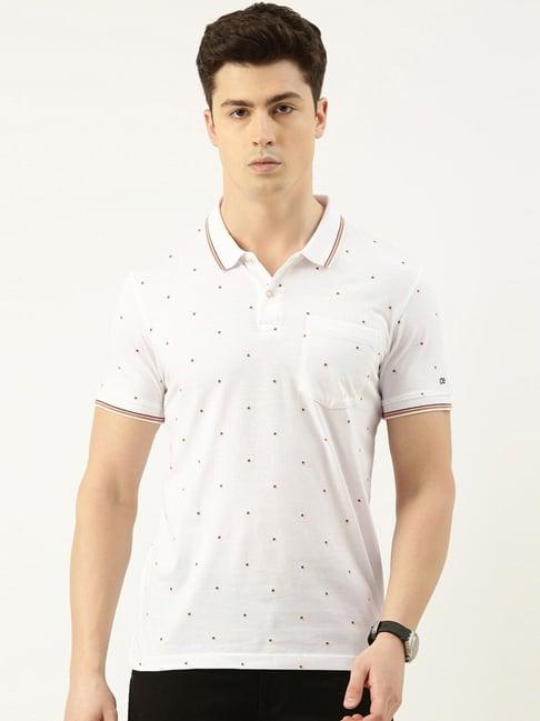 peter england casuals white  slim fit printed polo t-shirt